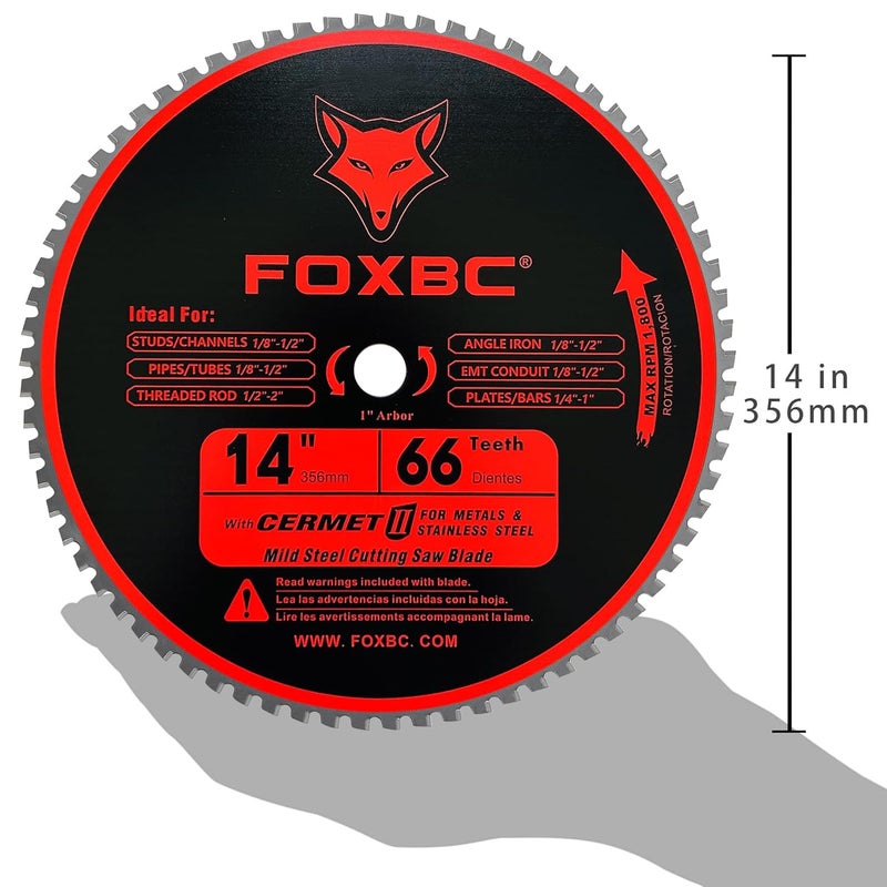 FOXBC 14 Inch Metal Steel Cutting Saw Blade 66 Tooth for Evolution 14 Inch Chop Saw and Other, Cermet Carbide Up to 5X Longer Life - Image 4
